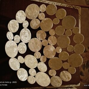 Cream Mother Of Pearl And Metal Bowl.